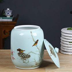 Ceramic earthenware grain container can lid cookie jar, with lid, large sealed food storage room, used in kitchen food storage room flour rice candy bulk, 37x28cm