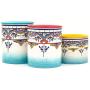 Collection Zanzibar d'Euro Ceramica, Ensemble de 3 Pots à Graines en Céramique, Motifs Floraux Espagnols, Tailles Variées, Couleurs Assorties