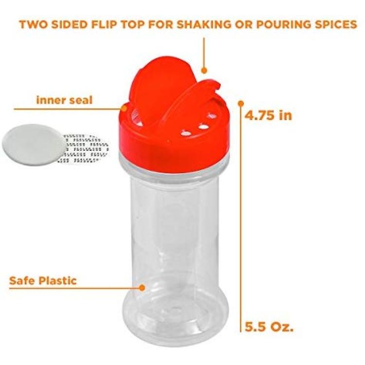 12 Pack of 6 Oz. Empty Clear Plastic Spice Bottles W/ Sprinkle Top