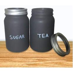 Round Mason Jar and Lid with Black Chalkboard Finish. One White Chalk Marker included! (2, 32oz)