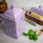 Bocal en céramique artisanal violet et blanc motifs pois 900ml / 31.5oz avec couvercle | Bocal de cuisine, bocal à biscuits, cadeau d’amitié.