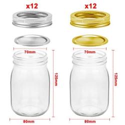 Mason Jars, SPANLA 16 OZ Mason Jars Glass Jars with Regular Lids and Bands, Ideal for Jam, Honey, Wedding Favors, Shower Favors, Baby Foods, DIY Magnetic Spice Jars, 12 PACK, 12 Whiteboard Labels