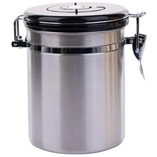 Airtight Coffee Container Can Stainless Steel Coffee Storage Jar Bean Sealed Can Pot Tank with Vacuum Sealed Lid With Air Evacuation Valve Time Adjustment Turntable Silver by SOPRETY