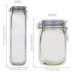 vivaBKK Mason Jar Shaped Plastic Zipper Bags Food Storage Reusable Eco Friendly Snacks Bags Set of 12