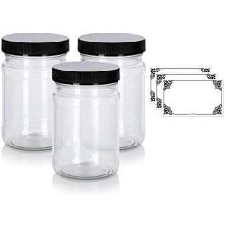 6 oz Clear PET Spice Bottle with Black Ribbed Cap (3 pack) + Labels