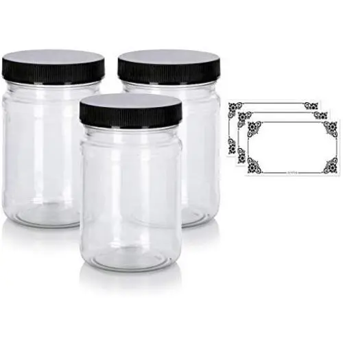 6 oz Clear PET Spice Bottle with Black Ribbed Cap (3 pack) + Labels 6 oz Clear PET Spice Bottle with Black Ribbed Cap (3 pack) + Labels