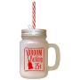Red Broom Parking 25 Cents Frosted Glass Mason Jar With Straw