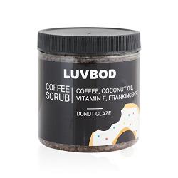 LUVBOD Luxury Coffee Scrub - Donut Glaze - w/Scoop - 12oz - Best Arabica Coffee Body Scrub Exfoliator for Cellulite, Acne, Stretch Marks, Eczema. Coconut Oil, Vitamin E, Frankincense