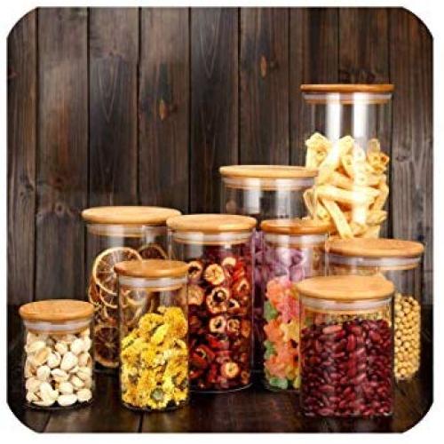 Food Storage Bottles Glass Jar Sealed Cans With Cover Large Capacity Tampion Cereals Candy Jars Tea Box,8.5X10Cm 2 Pieces