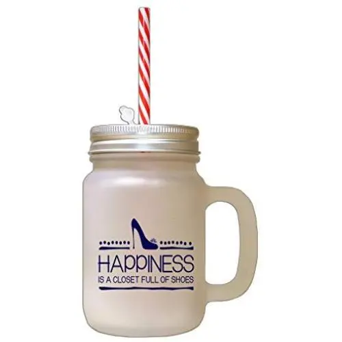 Navy Happiness Is Closet Full Of Shoes Frosted Glass Mason Jar With Straw