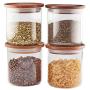 Essos Glass Jars with Wood Lids Set (4) of 22oz Airtight and Stackable Storage Containers for the Kitchen or Pantry holds Food Cookies Coffee Pasta