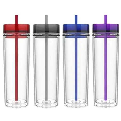 Bouteilles Isolées Double Mur Royal Maars en Acrylique Skinny avec Bâton et Bouchon, 16 oz. (Lot de 4) Bouteilles Isolées Double Mur Royal Maars en Acrylique Skinny avec Bâton et Bouchon, 16 oz. (Lot de 4)
