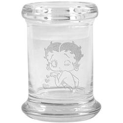 Clear Glass Herb Stash Jar with Lid 2.75 oz with Betty Boop Logo from Smoke Promos