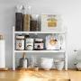 HFREOI 2-Tier Countertop Rack, Tabletop Storage Organizer Shelf Holder for Jars Bottle Bathroom Cans Foods Spice Height-Adjustable, White