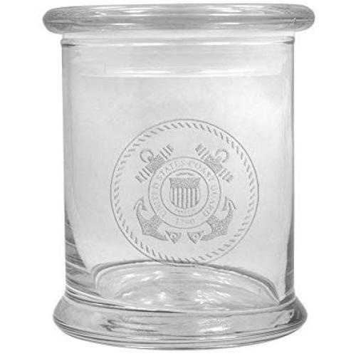 12 oz Clear Glass storage Herb Stash Jar and Lid with US Coast Guard Logo