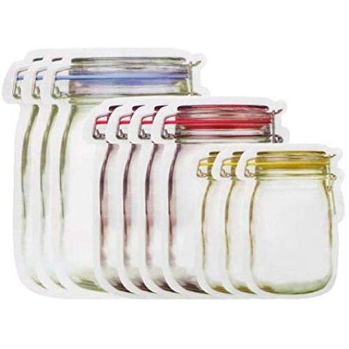 MoO1deer Storage Bags 10/12Pcs Jar Shape Zipper Bag Reusable Snack Saver Food Sandwich Storage Pouch for Home - 10pcs