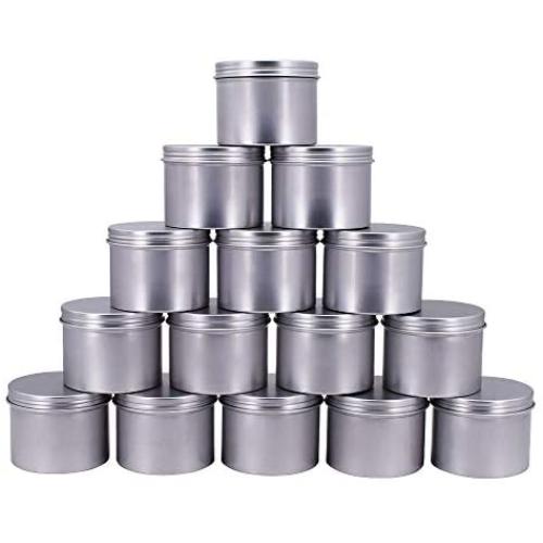 Healthcom 15 Pack of 4 oz Screw Top Steel Tins Round Tin Cans Aroma Hair Wax Cosmetic Cream Make Up Pot Tea Tin Case Container(120g)