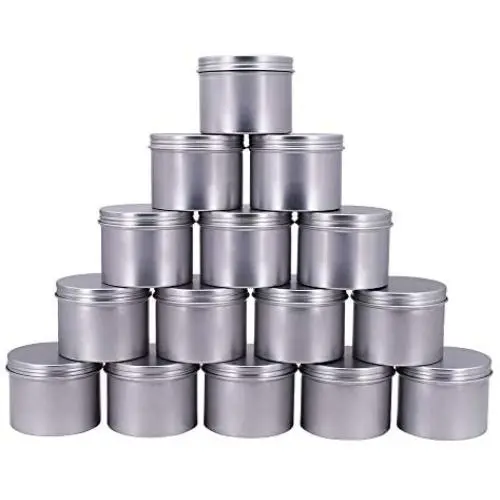 Lot de 15 Pots Métalliques Ronds 4 oz (120g) avec Bouchon Fileté – Idéal pour Parfum, Crèmes, Maquillage, Thé, etc. Lot de 15 Pots Métalliques Ronds 4 oz (120g) avec Bouchon Fileté – Idéal pour Parfum, Crèmes, Maquillage, Thé, etc.