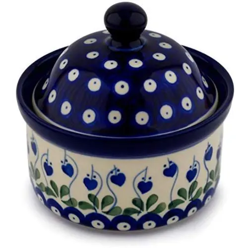 Bouteille en poterie de Pologne 13 cm avec couvercle, Ceramika Artystyczna (Théàtre de Fées Paon) + Certificat d'Authenticité Bouteille en poterie de Pologne 13 cm avec couvercle, Ceramika Artystyczna (Théàtre de Fées Paon) + Certificat d'Authenticité