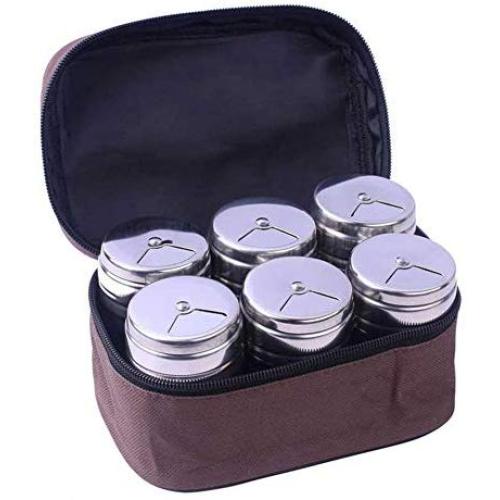 Seasoning Jar Set, 6pcs/set Stainless Steel Spice Jars Storage Containers with Storage Bag, Spice Shakers,Outdoor Seasoning Jar Set Spice Containers for Camping