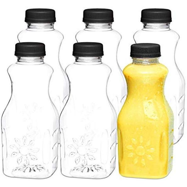  All About Juicing Clear Glass Water Bottles Set - 6 Pack Wide  Mouth with Lids for Juice, Smoothies, Beverage Storage - 16 oz, Durable,  Reusable, Dishwasher Safe, Leak Proof (White Caps) 