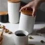 New Ceramic Wood Lid Storage Jar Kitchen Food Food Coffee Tea Storage Seasoning Sealed Storage Bottle A Variety Of Size Options,3