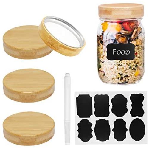 Bamboo Mason Jar Lids Wide Mouth ，4 Pack Screw Top Mason Jar Lid Set Airtight Bamboo Storage Lids
