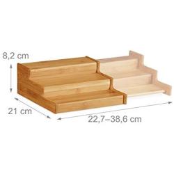 Relaxdays Bamboo Spice Rack, 3-Tier, Extendable, Natural Look, Moisture-Resistant, HWD: 8x38.5x21cm