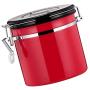 joyMerit Stainless Steel Airtight Canister with Co2 Vent Valve＆ Date Tracker Wheel and Locking Clamp for Kitchen, Coffee Ground Vault Jar, Red, 27-ounce