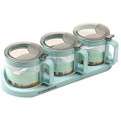 Spice Jar, Maserfaliw Kitchen 1/2/3 Spice Jar Condiment Storage Seasoning Bottle Container Box Holder - Green Three Jar, Recyclable, Suitable For Holiday Gifts In The Outing and Indoors.