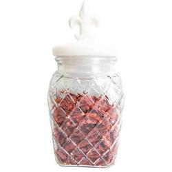 Home Basics Fleur De Lis Clear Glass Food Saver Storage Cookie Jar Canister Container with Ceramic Lid (Medium)