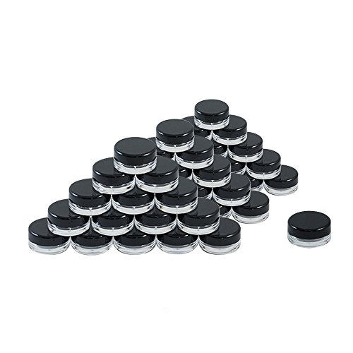 50 Empty, Clear, 3 Gram Plastic Pot Jars, Cosmetic Containers, with Lids. (3 Gram - 50pk, Black)