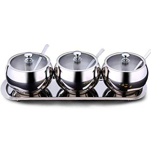 DUDDP Storage Spice lar set Spice Jar Seasoning Box Containers Pepper Salt Sugar Storage Can Rack Stainless Steel salt and pepper mill set Condiment Pot Kitchen Organizer