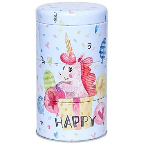 7 inch 3 Tier Stacking Tinplate Jars, Round Pillar Unicorn Jar Candy Box Storage Can, Also For Stationery, Small Party Favors,and Gifts Storage