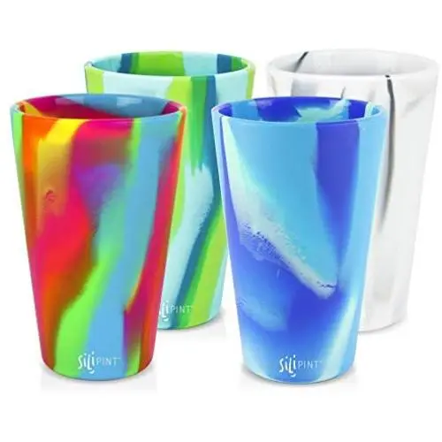Silipint Silikon Pint Becher Set, Patentiert, BPA-frei, Bruchsicher, Unzerbrechlich (4er-Set, Regenbogen-Farben)