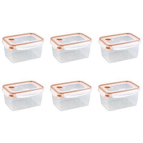 Sterilite 03231106 Ultra Seal 12.0 Cup Food Storage Container, Clear Lid and Base with Tangerine Accents, 6-Pack