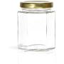 Hexagon Glass Jars by Nellam - 6oz, 24 Pack. Includes 48 Chalk Sticker Labels and 2x Chalk Pen. DIY Jars for Canning, Party Favors, Jams, Sauces, Herbs, Spices. (Gold Lid - 24 Pcs)