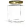Hexagon Glasbehälter von Nellam – 6oz, 24er Pack. Enthält 48 Schablonenaufkleber und 2x Schablonenstift. DIY-Behälter für Einmachgläser, Partygeschenke, Marmeladen, Saucen, Kräuter, Gewürze. (Goldene Deckel – 24 Stück)
