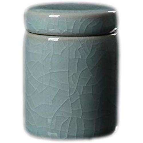 East Majik Set of 2 Portable Travel Storage Jars Mini Ceramics Tea Tins with Cover - Blue