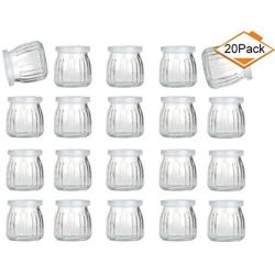 Encheng 4 oz Clear Glass Jars With Lids,Glass Yogurt Container With Caps(PE),Replacement Glass Pudding Jars Yogurt Jars,Clear Glass Containers For Milk,Ramekin,Jams,Jelly,Mousse 20 Pack