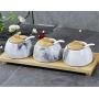 Mini Spice Jars Japanese and Korean kitchen ceramics with bamboo wood marble seal cans set