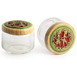 ExclusiveLane ‘Dhokra Delicacies’ Hand-Painted Snacks Jar Set In Glass & Wood -Cookie Jar Containers Spice Storage Canisters Kitchen Box Tableware Serveware