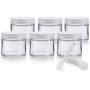 Clear Thick Glass Straight Sided Jar with multiple color optional Metal Airtight Lid - 2 oz / 60 ml (6 pack) + Spatulas