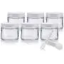 Clear Thick Glass Straight Sided Jar with multiple color optional Metal Airtight Lid - 2 oz / 60 ml (6 pack) + Spatulas
