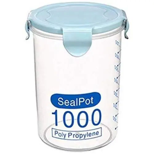 Buckle Transparent PP Plastic Food Container - Airtight Sealed Cans Cereal Round Storage Jar Holders Containers Kitchen Clear Seasoning Containers (Blue, Large) Buckle Transparent PP Plastic Food Container - Airtight Sealed Cans Cereal Round Storage Jar Holders Containers Kitchen Clear Seasoning Containers (Blue, Large)