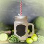 Navy Domestic Shorthair Cat Head Silhouette Frosted Glass Mason Jar With Straw