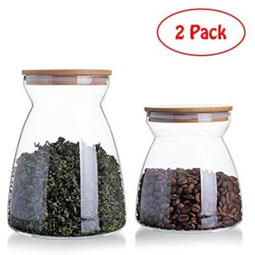 LEGOU Food Storage Jar,Glass Food Storage Jar with Airtight Seal Bamboo Lid - Modern Design Clear Food Storage Canister for Serving Tea, Coffee, Spice and More