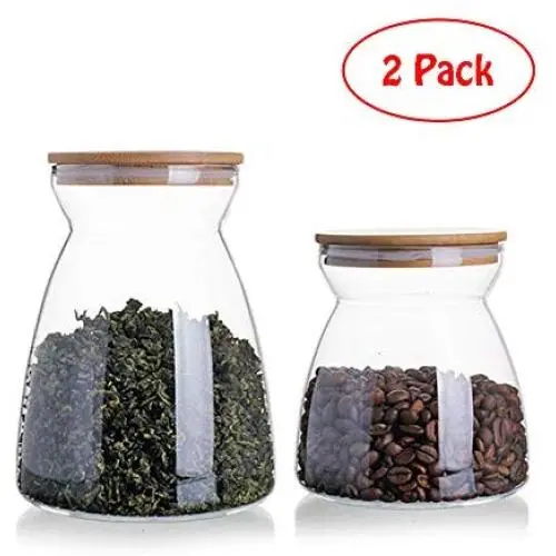 Glas Lebensmittelbehälter mit Bambuschachsel – Legou, klare Lebensmittelbehälter für Teekannen, Kaffeetassen, Gewürze und mehr, moderne Design-Glaskanister