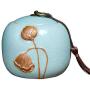 Vintage Ceramic Tea Tin Jar Handmade Glaze Tea Storage Food Tea Canister with Airtight Lid (Light blue)