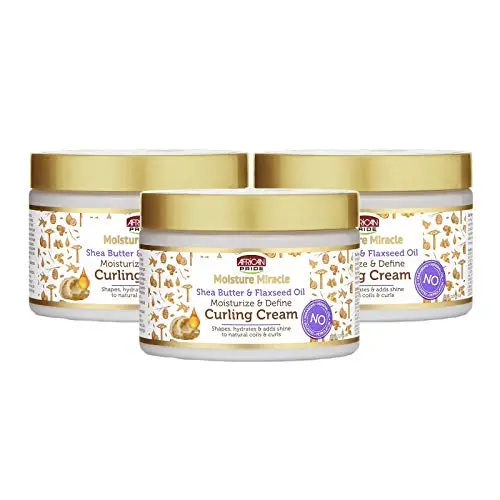 Crème de bouclage African Pride Moisture Miracle Beurre de Karité & Huile de Lin (3 unités) – Sculpte, Hydrate et Ajoute Brillance aux Boucles et Caresx Naturels, Hydrate et Définit, 354 ml